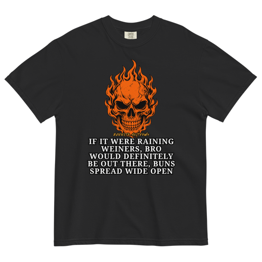 If It Were Raining Weiners – Flaming Skull Tee Mockup