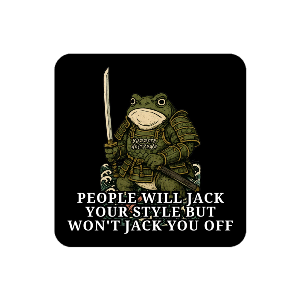 Won't Jack You Off – Samurai Frog Sticker mockup
