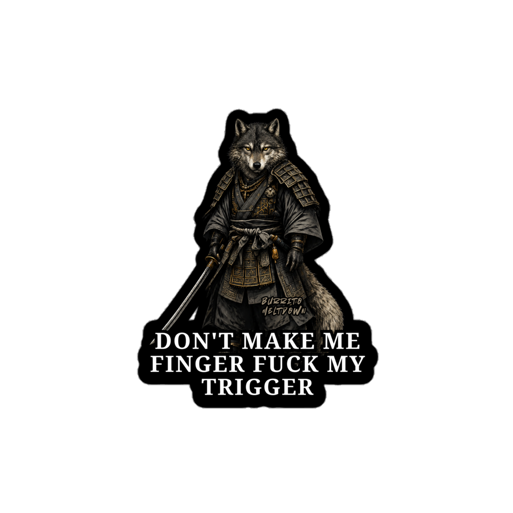 Finger On My Trigger – Samurai Wolf Sticker Mockup