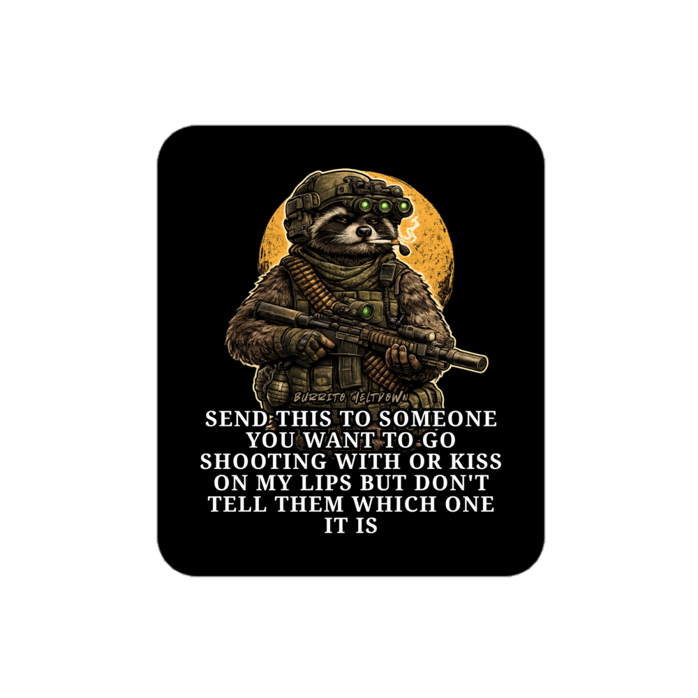 Go Shooting With Or Kiss โ Tactical Raccoon Sticker Mockup
