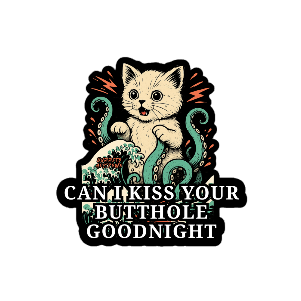 Kiss It Goodnight – Kraken Kitten Sticker Mockup