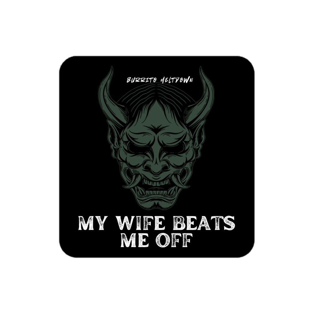 My Wife Beats Me Off โ Demon Skull Mask Sticker Mockup