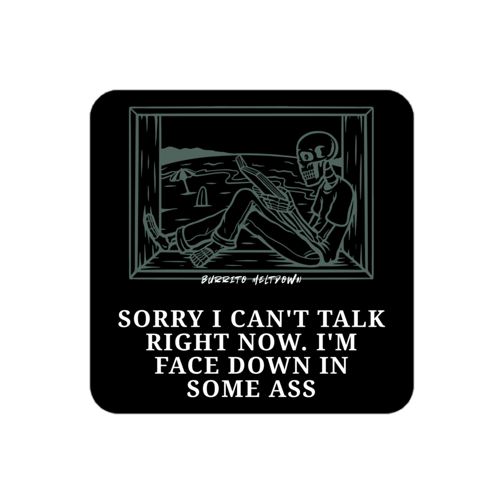 Sorry I Can't Talk Right Now โ Beach Skull Sticker Mockup