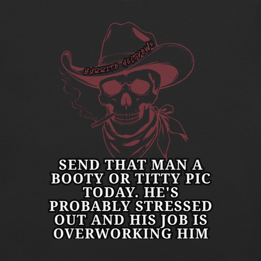 He's Probably Stressed – Cowboy Skull Tee Mockup