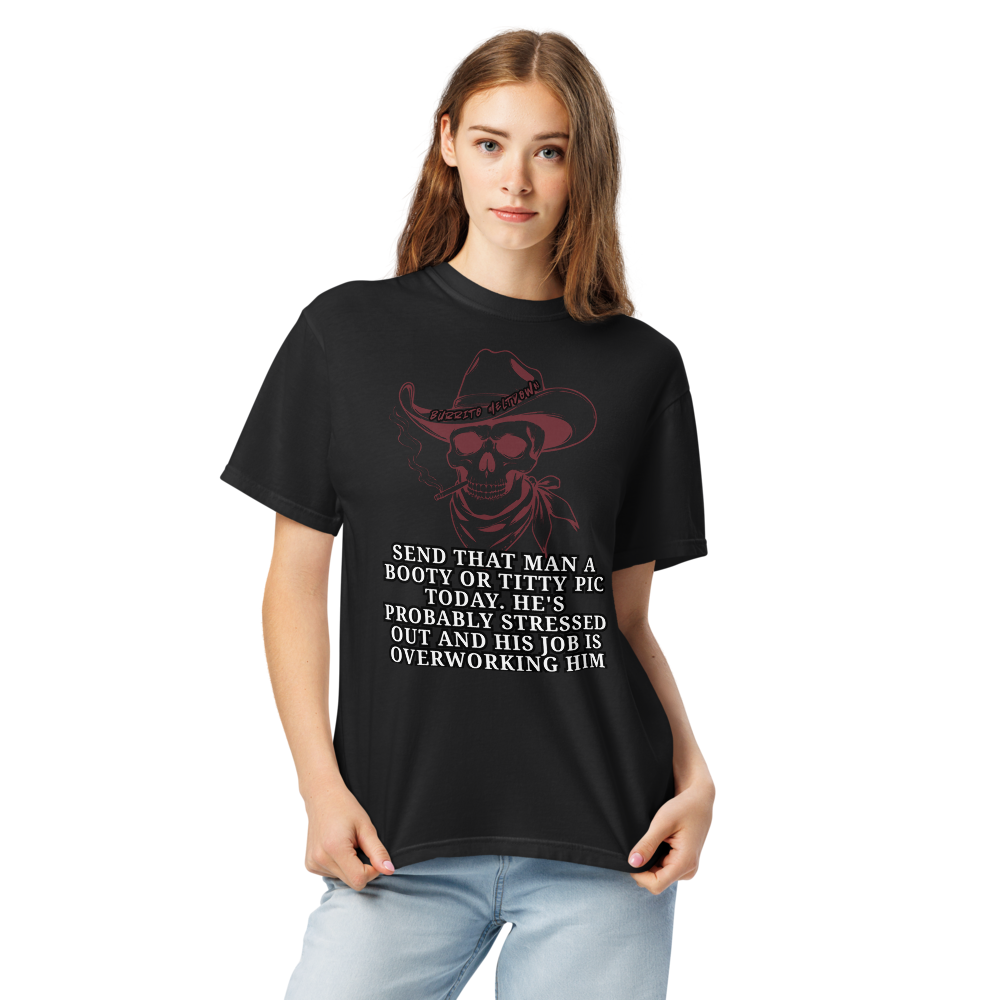He's Probably Stressed – Cowboy Skull Tee Mockup