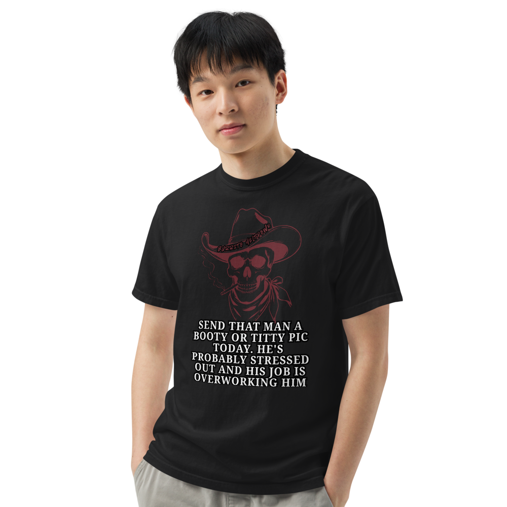 He's Probably Stressed – Cowboy Skull Tee Mockup
