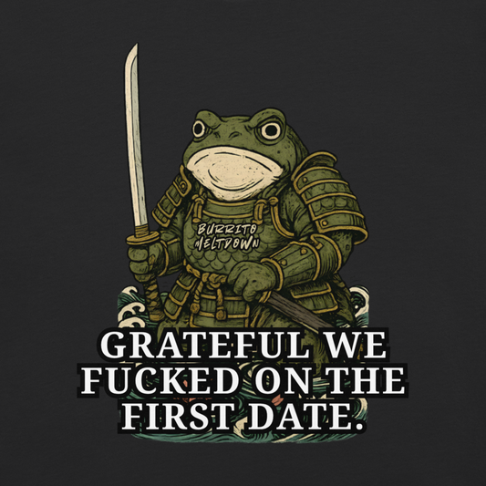 First Date Gratitude – Samurai Frog Tee Mockup