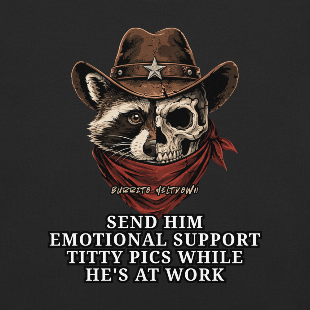 Emotional Support Pics – Cowboy Raccoon Tee Mockup