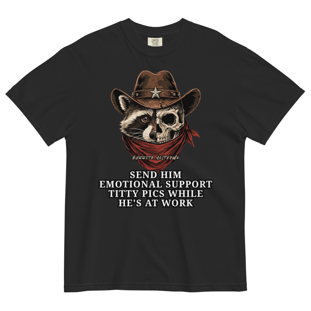 Emotional Support Pics – Cowboy Raccoon Tee Mockup