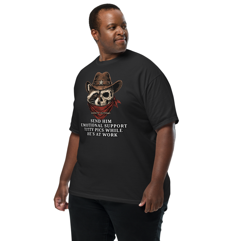 Emotional Support Pics – Cowboy Raccoon Tee Mockup