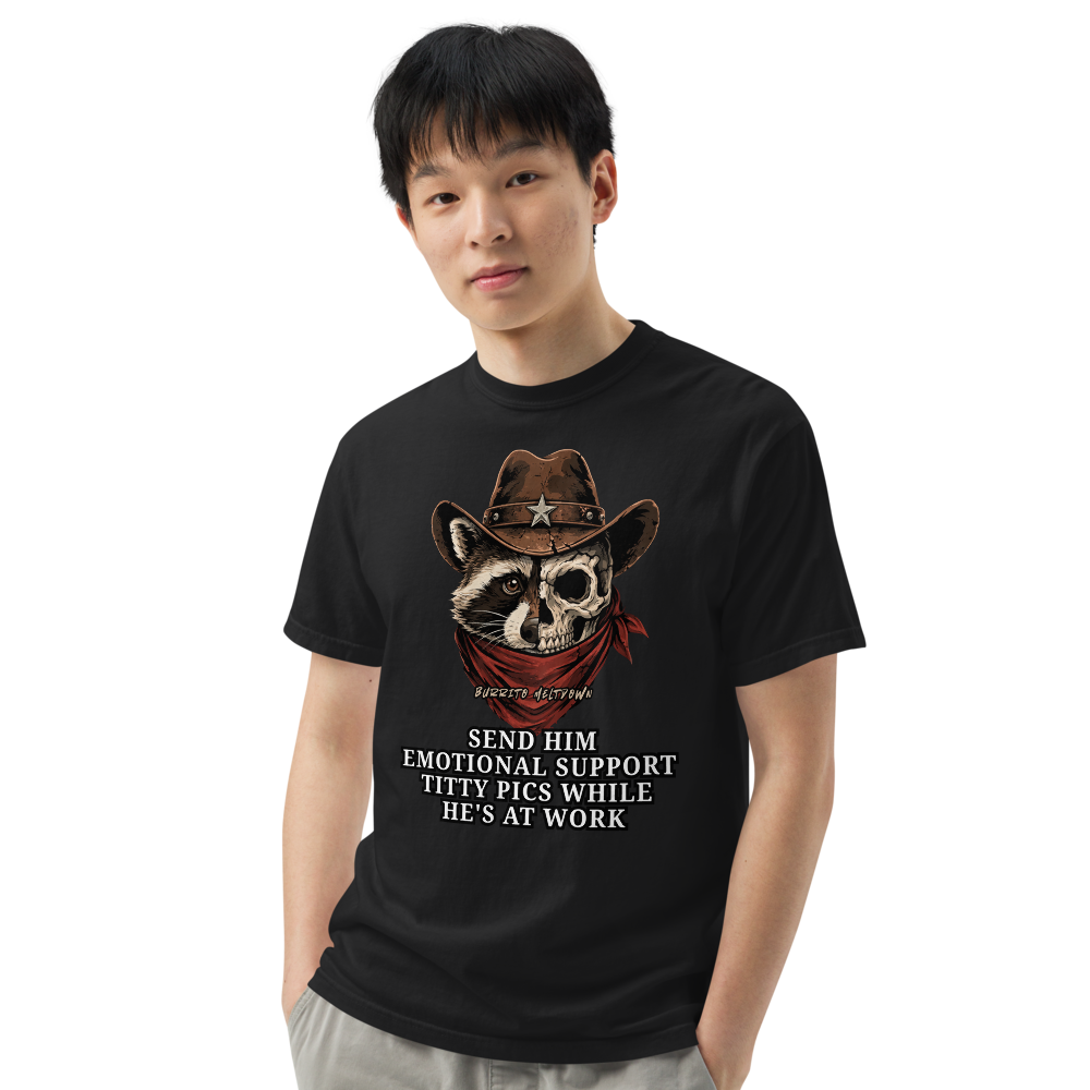 Emotional Support Pics – Cowboy Raccoon Tee Mockup
