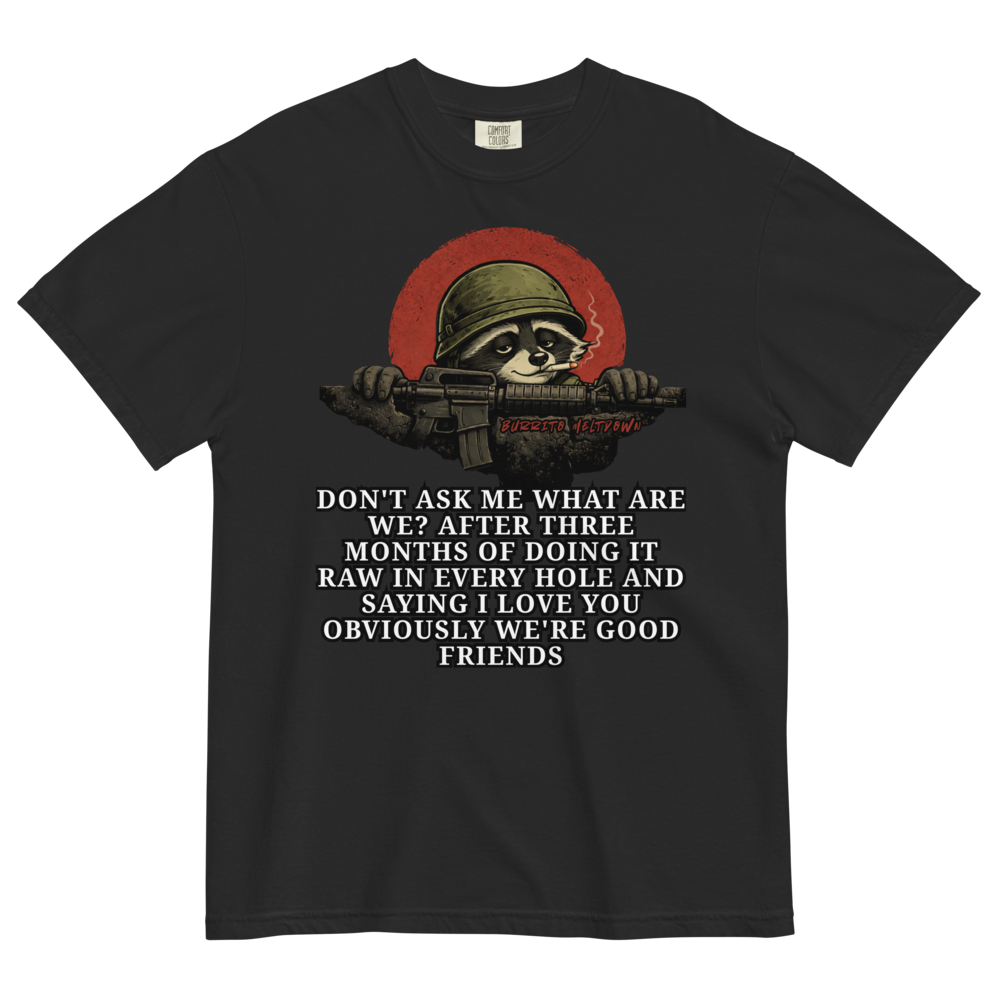 Obviously We're Good Friends – Military Raccoon Tee Mockup