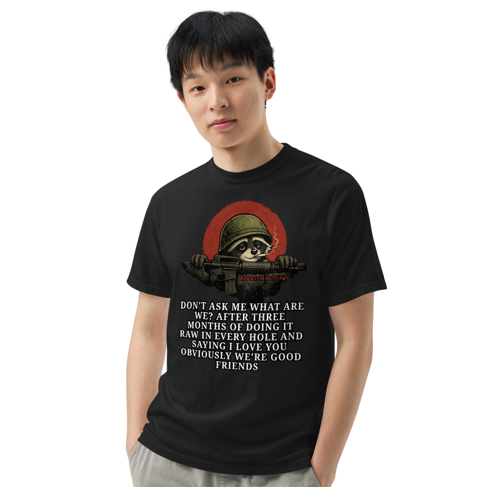 Obviously We're Good Friends – Military Raccoon Tee Mockup