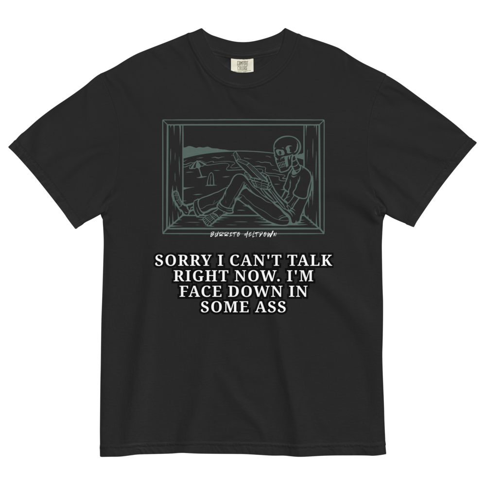 Sorry I Can't Talk Right Now – Beach Skull Tee Mockup
