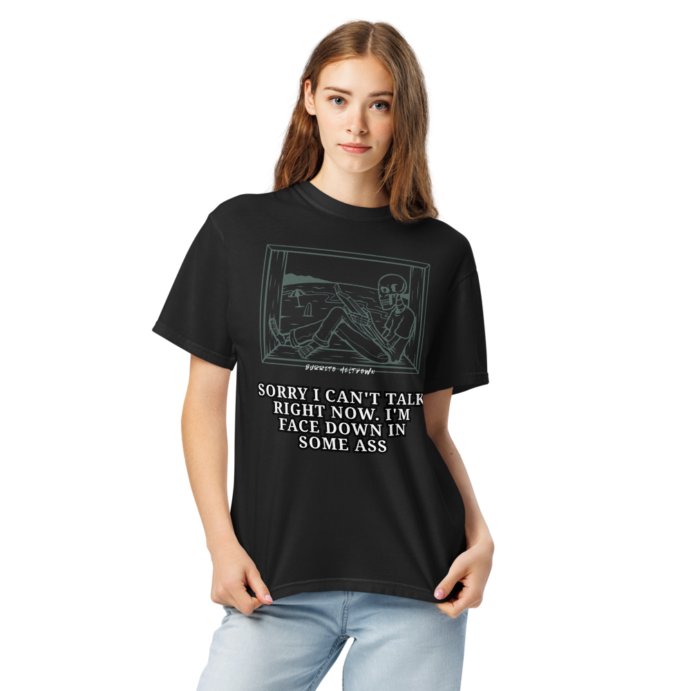 Sorry I Can't Talk Right Now – Beach Skull Tee Mockup