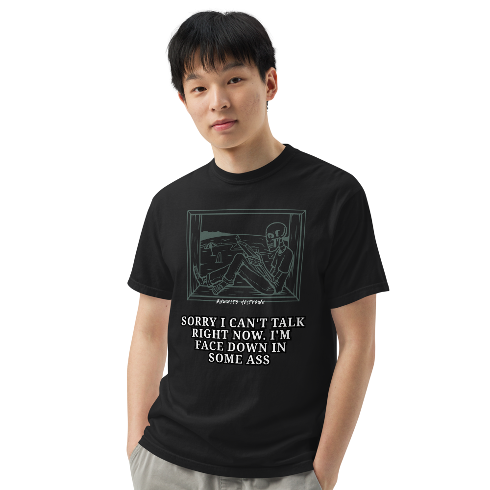 Sorry I Can't Talk Right Now – Beach Skull Tee Mockup