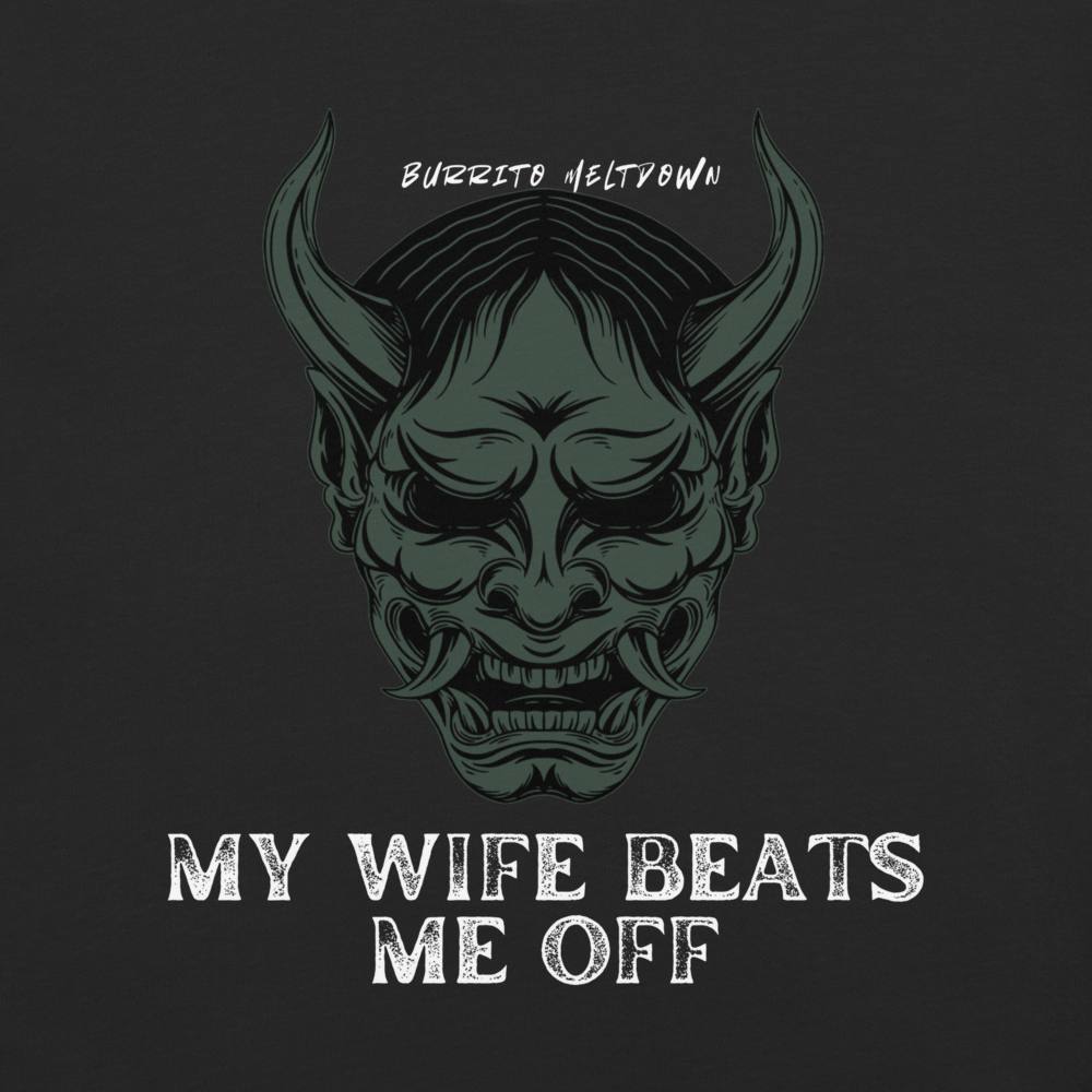 My Wife Beats Me Off – Demon Skull Mask Tee Mockup