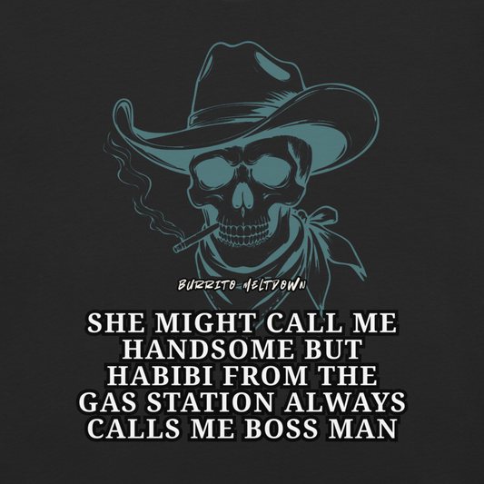 Habibi From The Gas Station – Cowboy Skull Tee Mockup