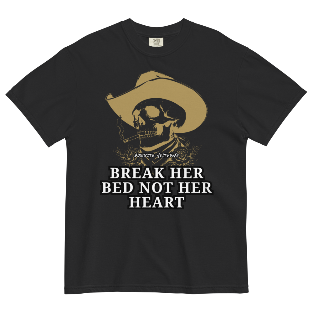 Break Her Bed Not Her Heart – Cowboy Skull Tee Mockup