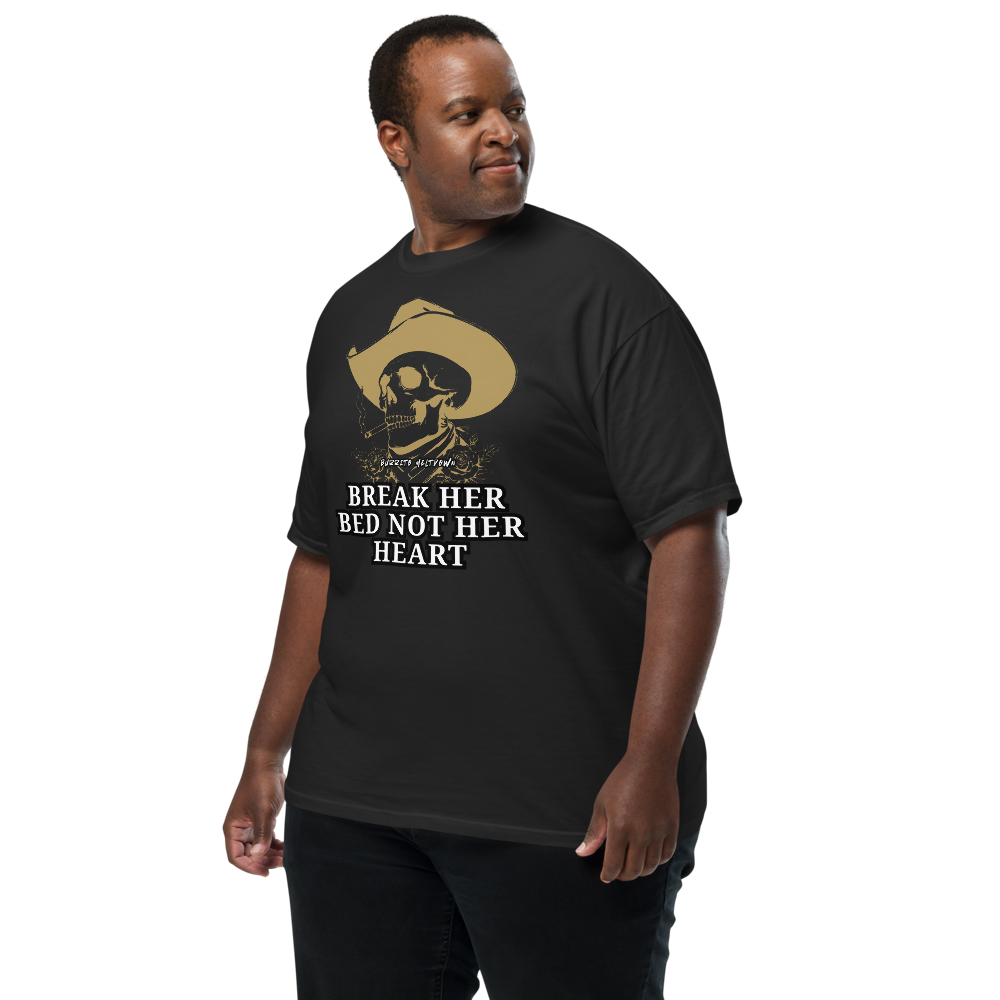 Break Her Bed Not Her Heart – Cowboy Skull Tee Mockup