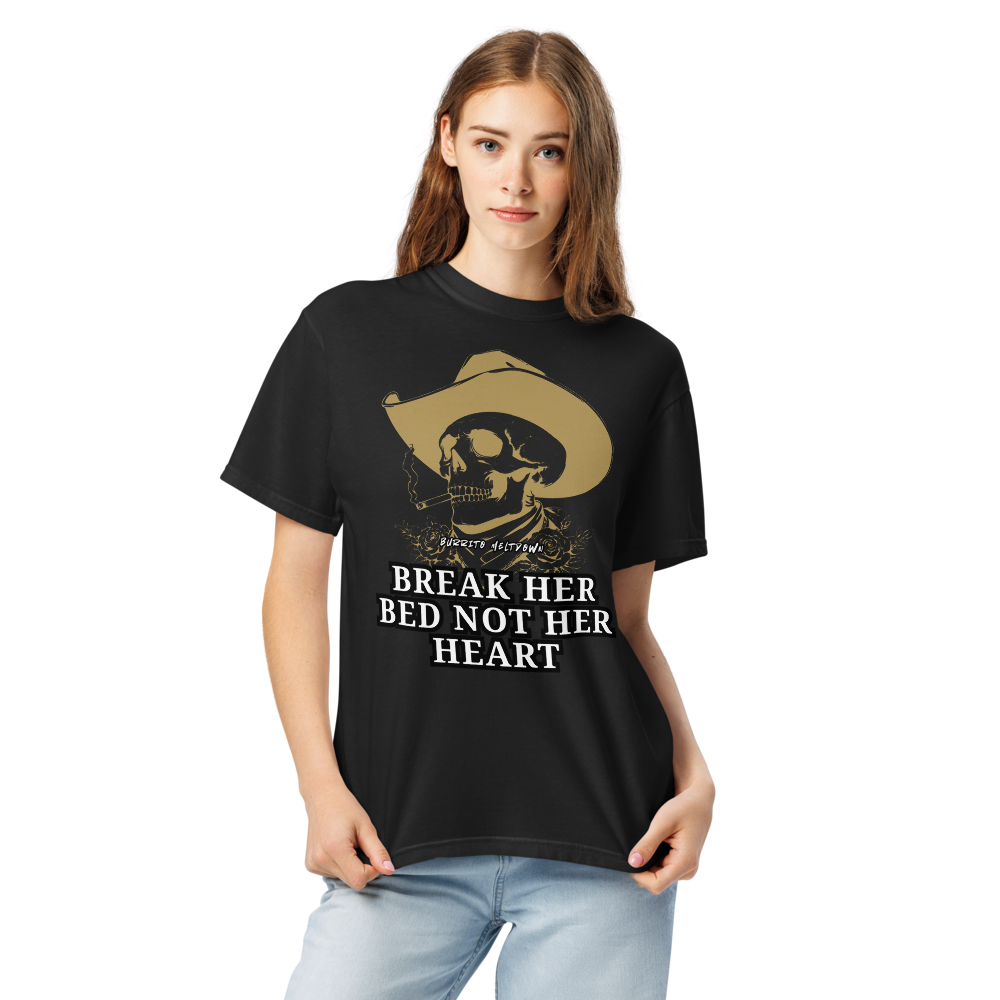 Break Her Bed Not Her Heart – Cowboy Skull Tee Mockup