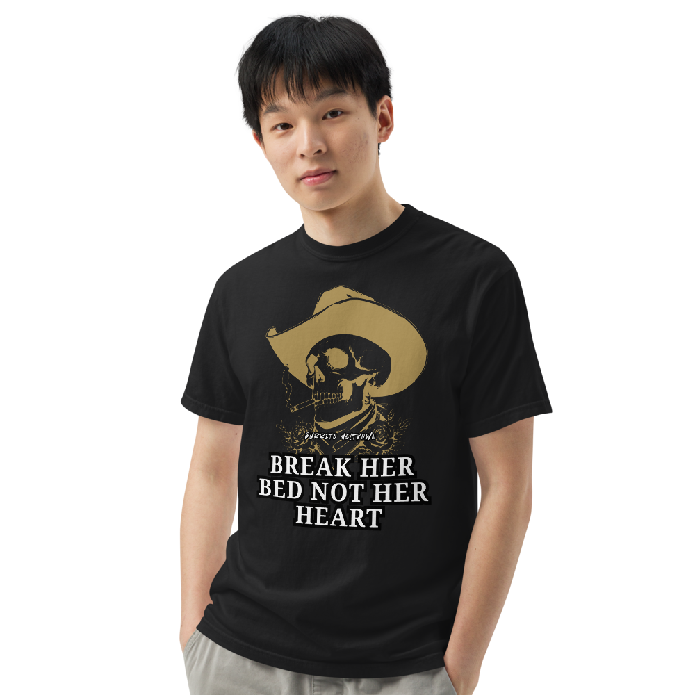 Break Her Bed Not Her Heart – Cowboy Skull Tee Mockup