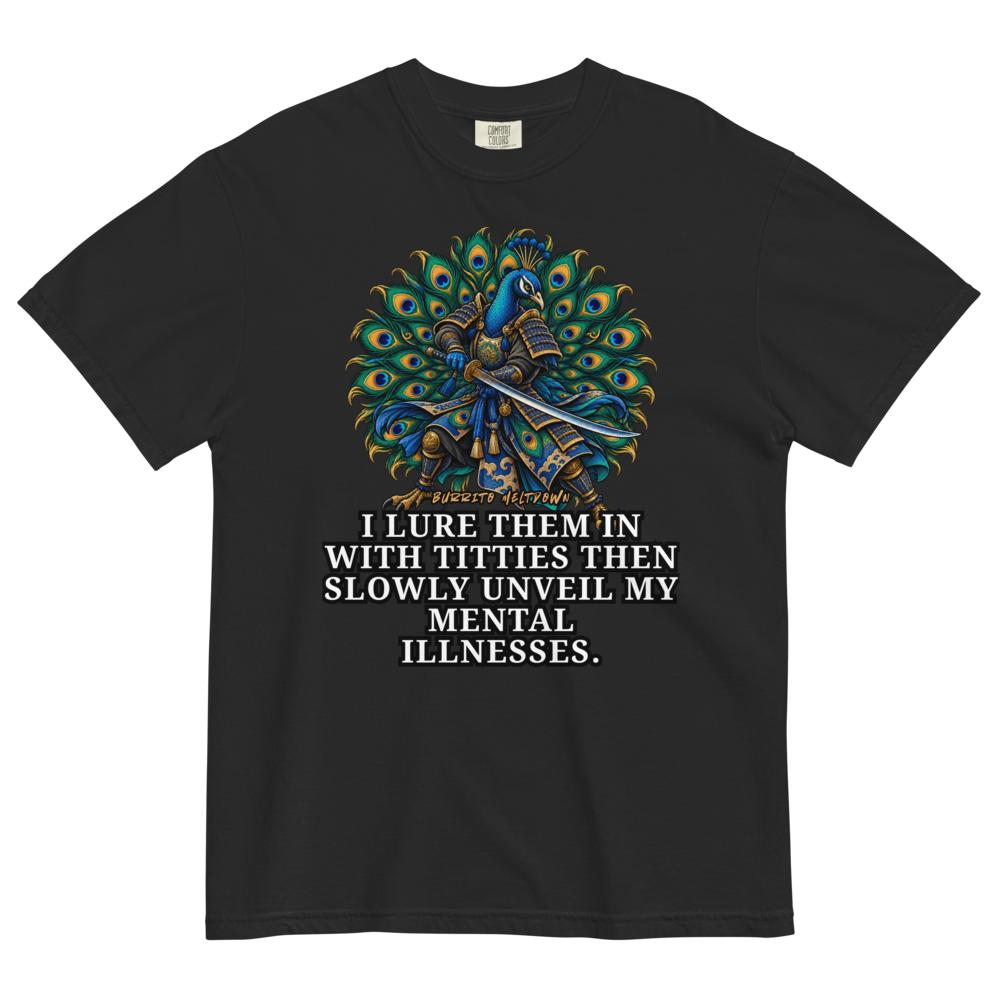 Slowly Unveil My Mental Illnesses - Peacock Samurai Tee Mockup