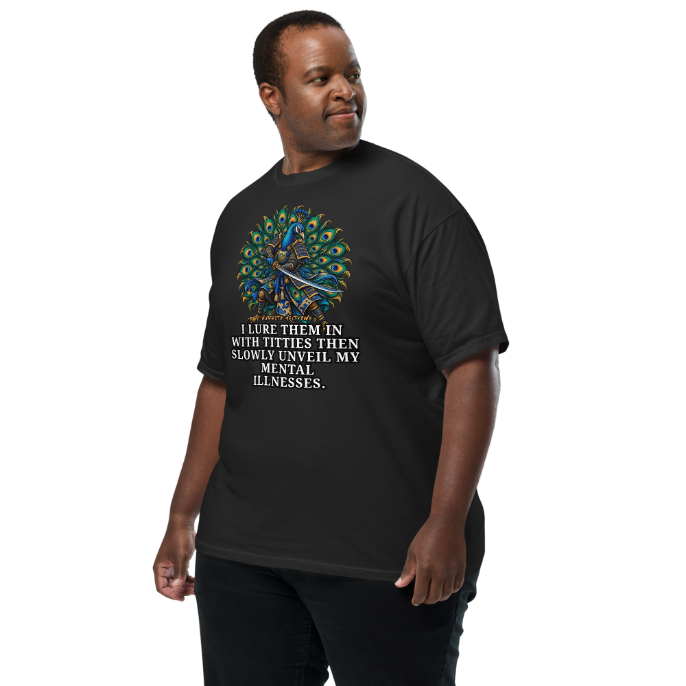 Slowly Unveil My Mental Illnesses - Peacock Samurai Tee Mockup