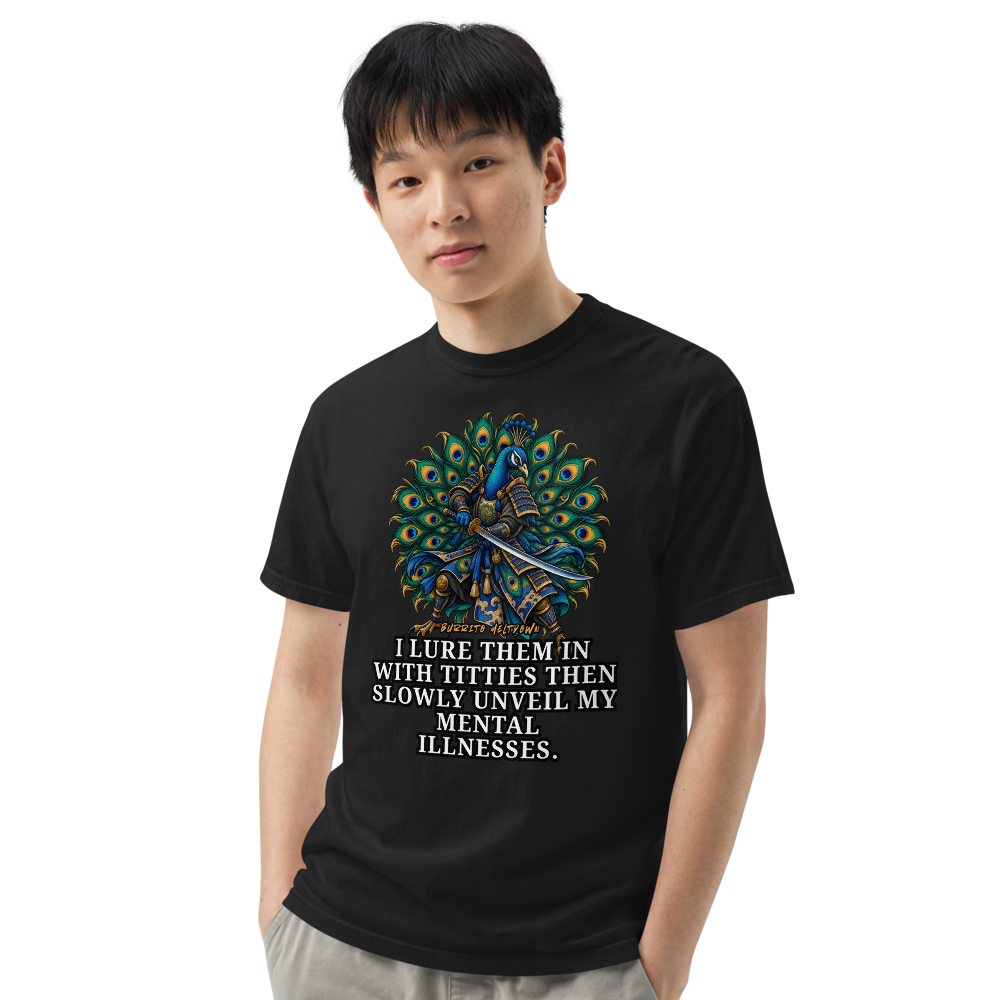 Slowly Unveil My Mental Illnesses - Peacock Samurai Tee Mockup
