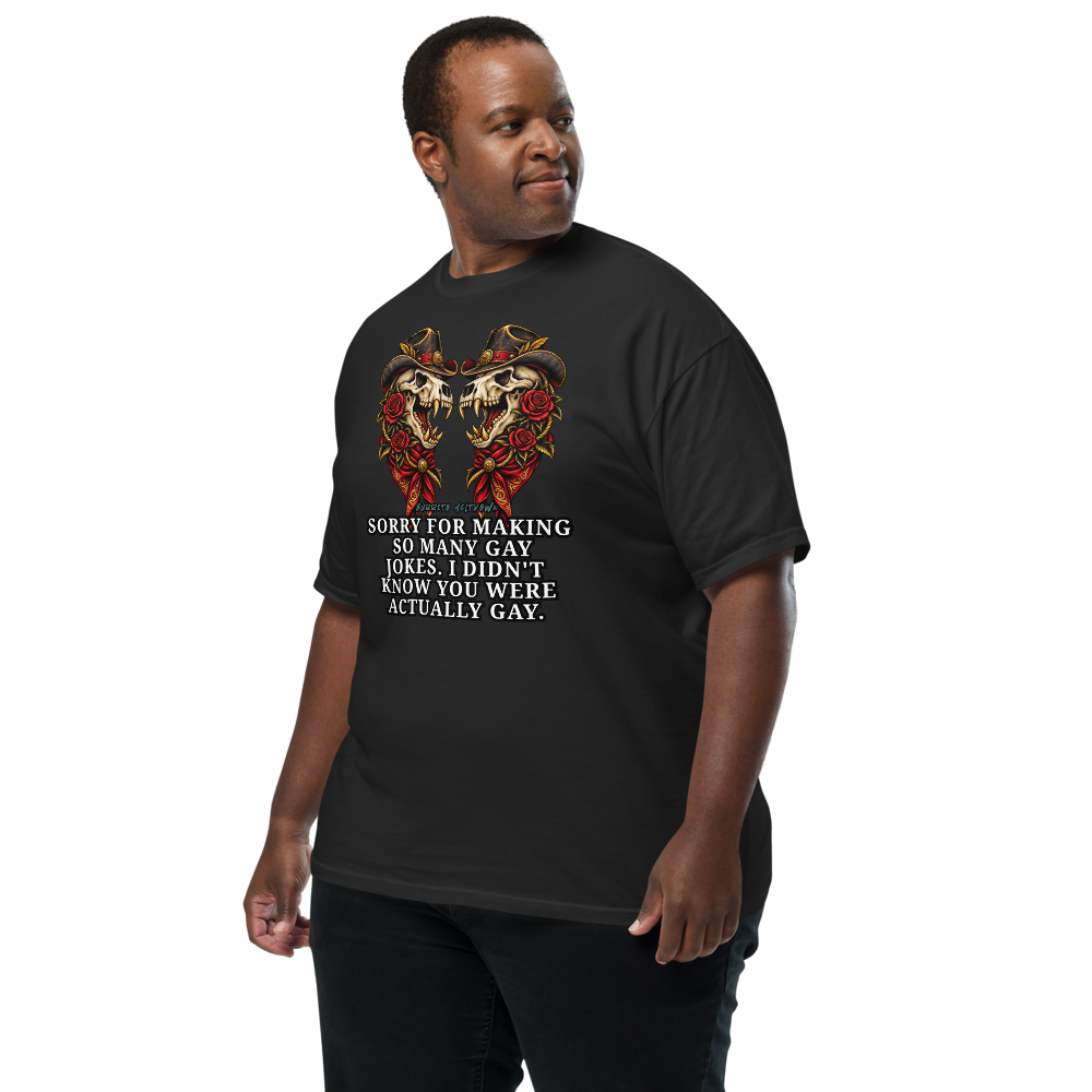 I Didn't Know You Were Actually Gay - Twin Skull Cowboys Tee Mockup
