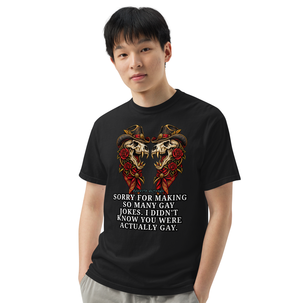 I Didn't Know You Were Actually Gay - Twin Skull Cowboys Tee Mockup