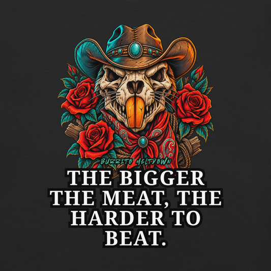 The Bigger The Meat – Cowboy Cat Skull Tee Mockup