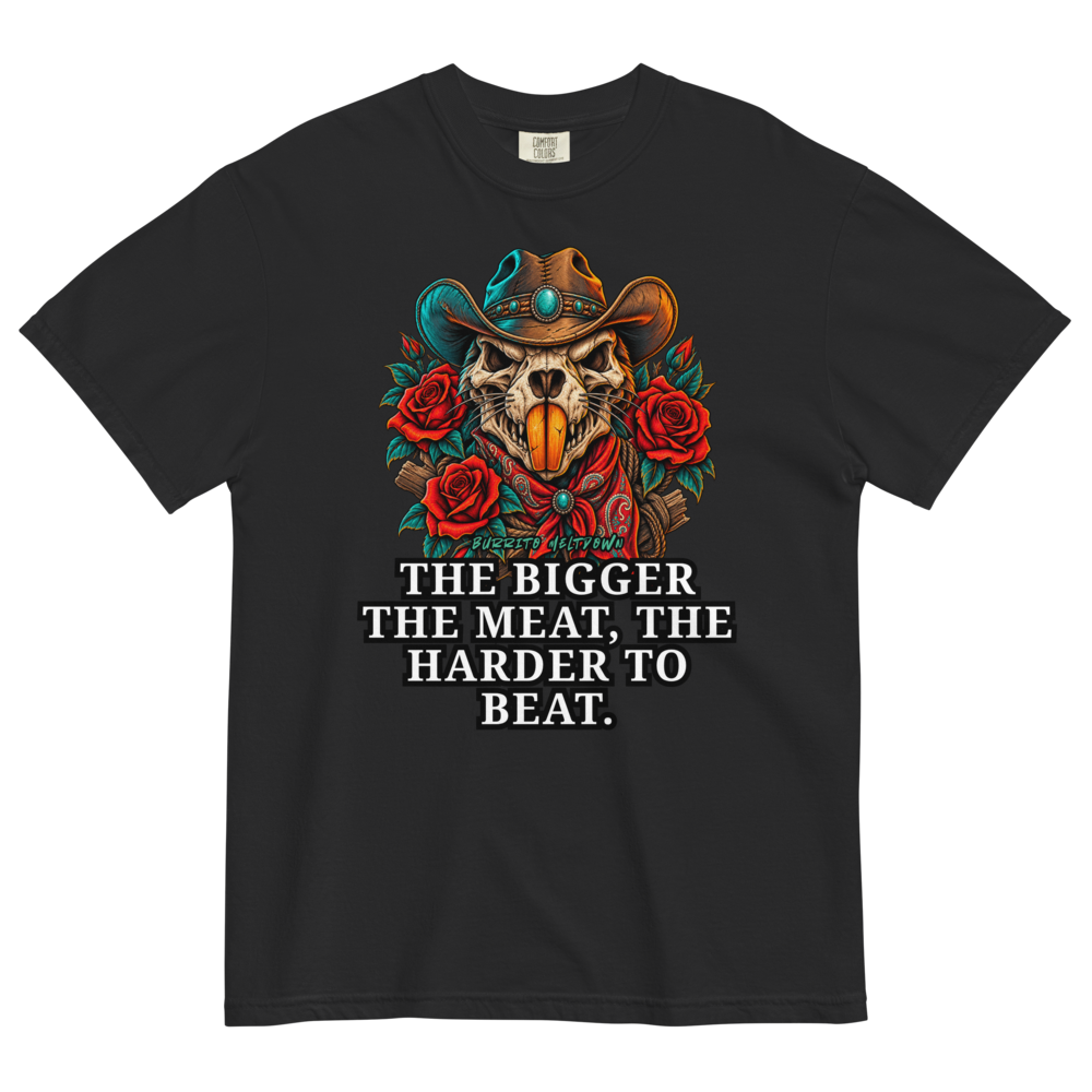 The Bigger The Meat – Cowboy Cat Skull Tee Mockup