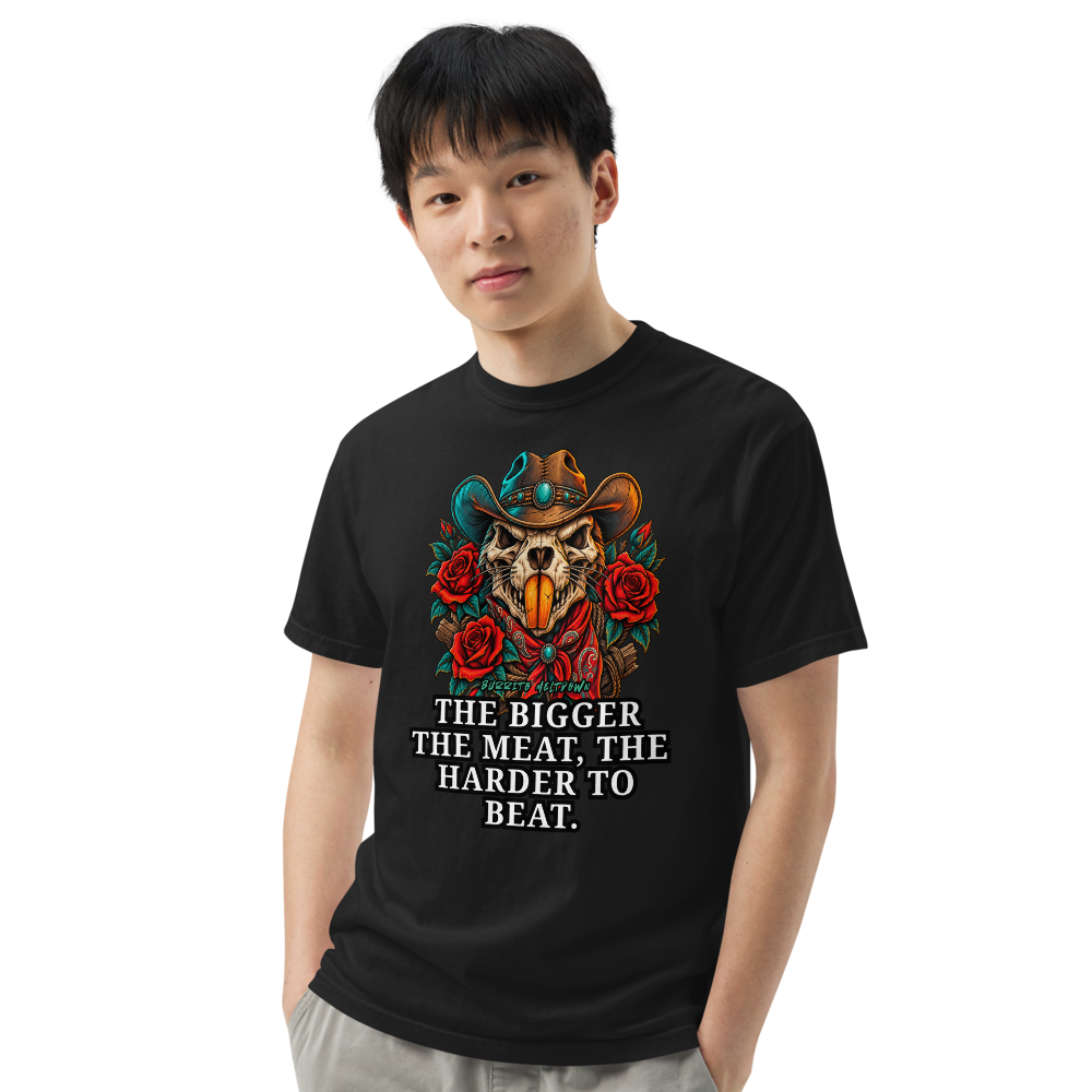 The Bigger The Meat – Cowboy Cat Skull Tee Mockup