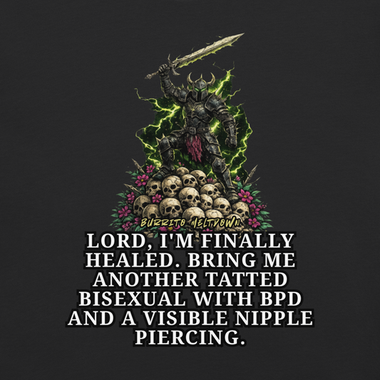 Lord, I'm Finally Healed – Skull Knight Tee Mockup