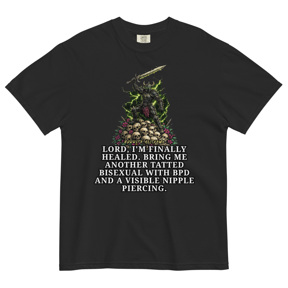 Lord, I'm Finally Healed – Skull Knight Tee Mockup