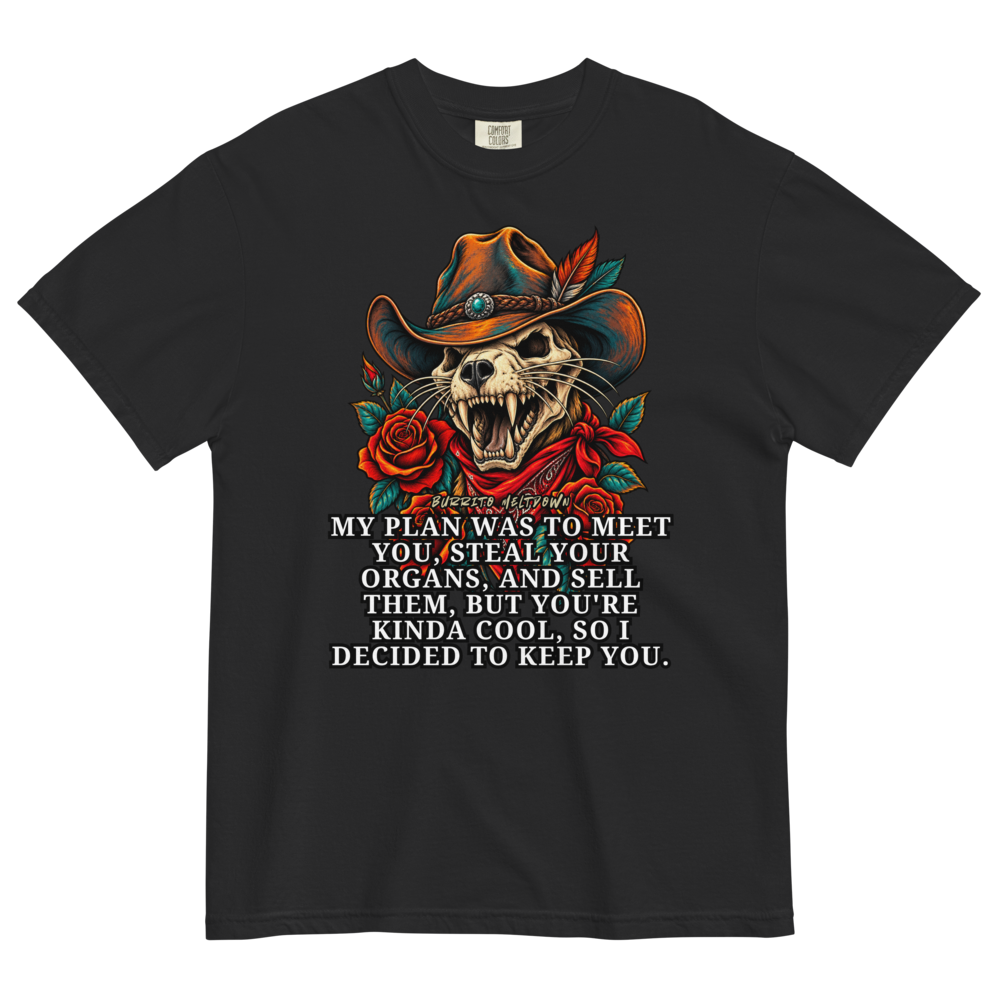 Steal Your Organs – Cat Skull Cowboy Tee Mockup