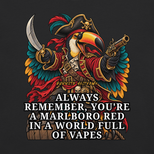 A Marlboro Red In A World Full Of Vapes – Pirate Toucan Tee Mockup