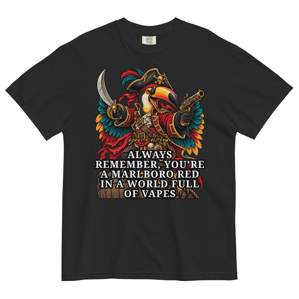 A Marlboro Red In A World Full Of Vapes – Pirate Toucan Tee Mockup