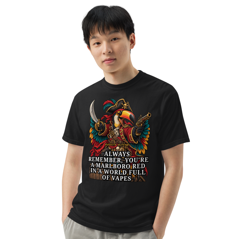 A Marlboro Red In A World Full Of Vapes – Pirate Toucan Tee Mockup