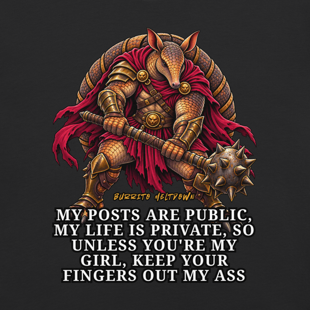 My Posts Are Public My Life Is Private – Armadillo Knight Warrior Tee Mockup