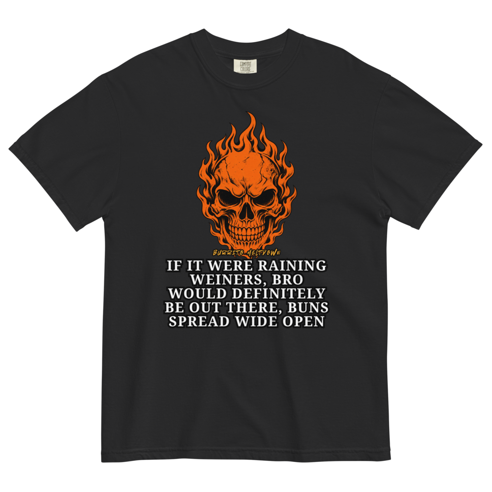 If It Were Raining Weiners – Flaming Skull Tee Mockup
