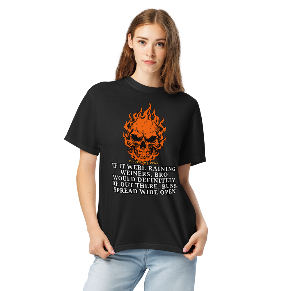 If It Were Raining Weiners – Flaming Skull Tee Mockup
