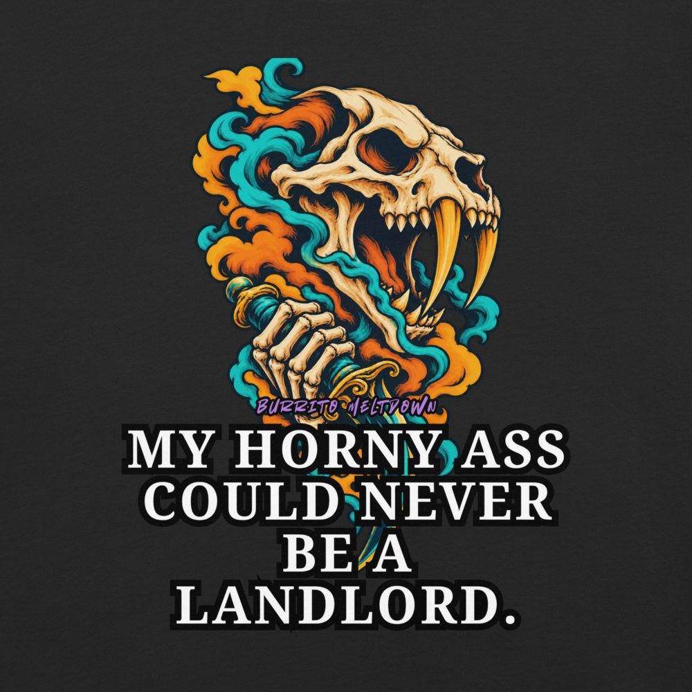 Could Never Be a Landlord – Flaming Sabertooth Skull Tee Mockup