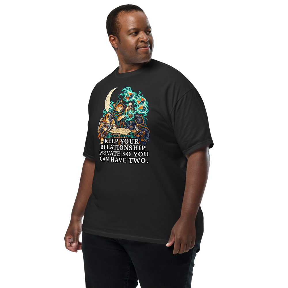 Keep Your Relationship Private – Cat Wizard Party Tee Mockup