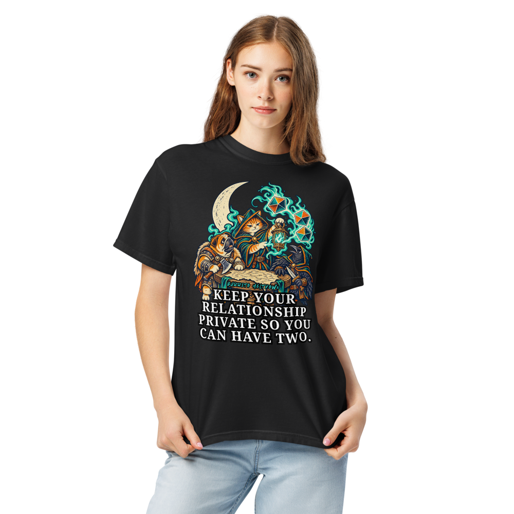 Keep Your Relationship Private – Cat Wizard Party Tee Mockup