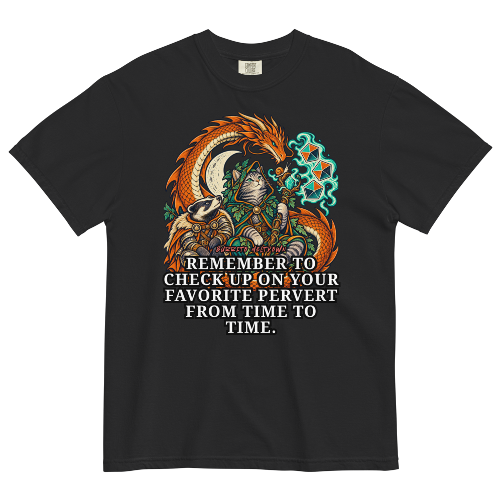 Check Up on Your Favorite – Cat Wizard and Dragon Tee Mockup