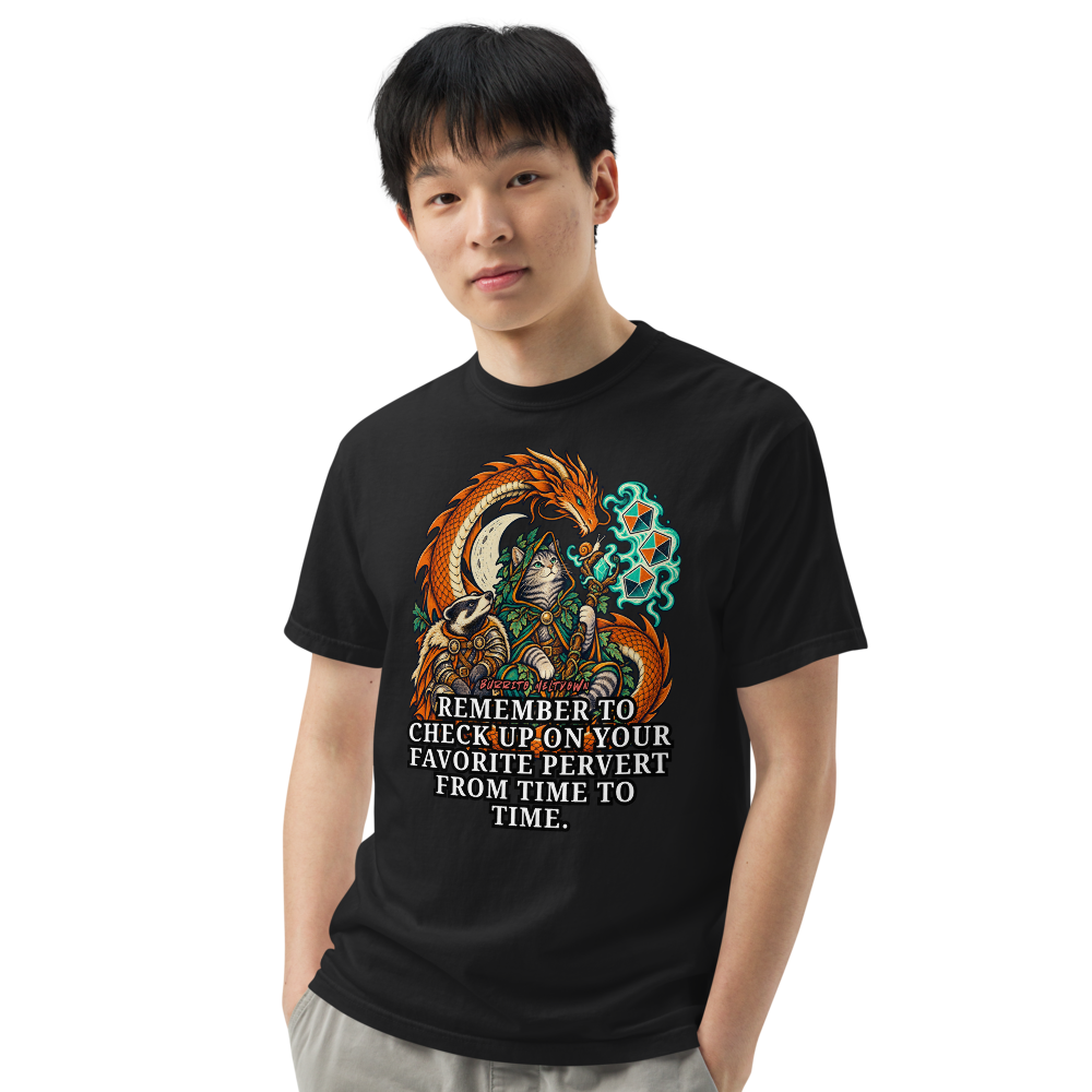 Check Up on Your Favorite – Cat Wizard and Dragon Tee Mockup