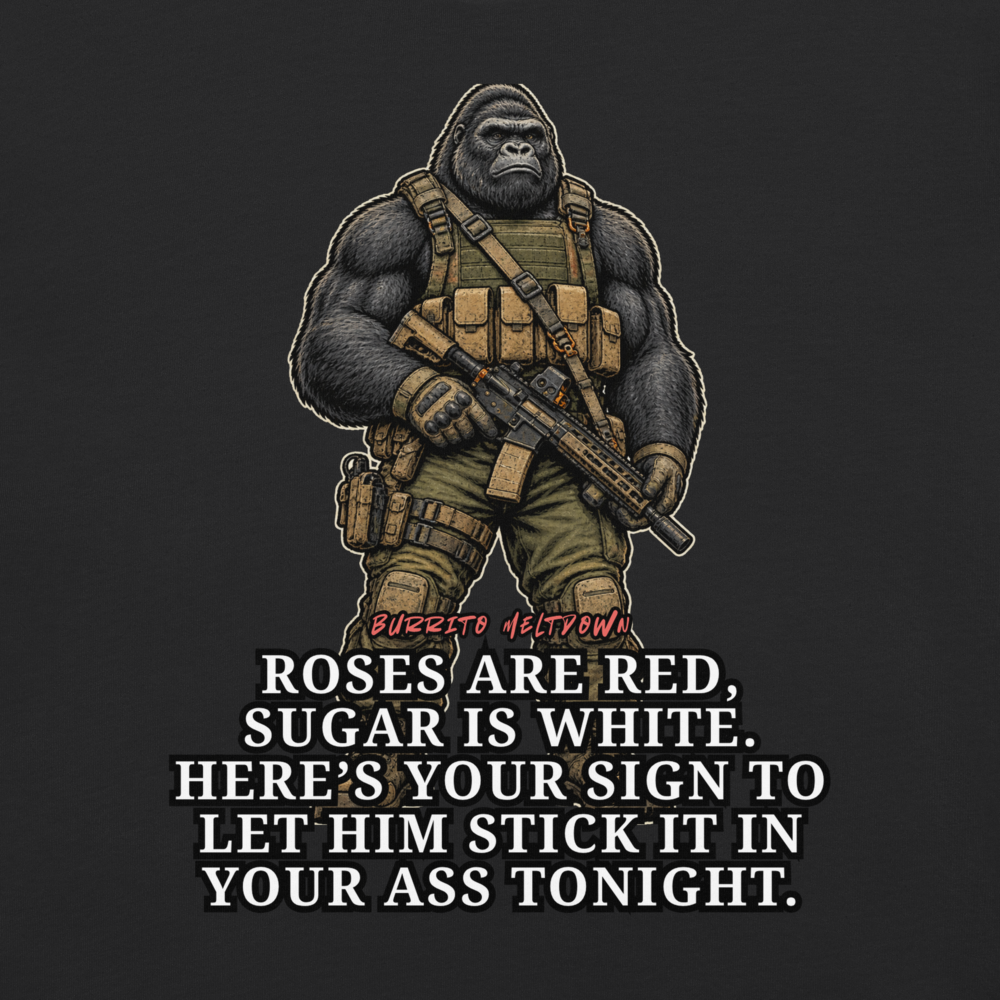 Roses Are Red Sugar Is White – Tactical Gorilla Warrior Tee Mockup
