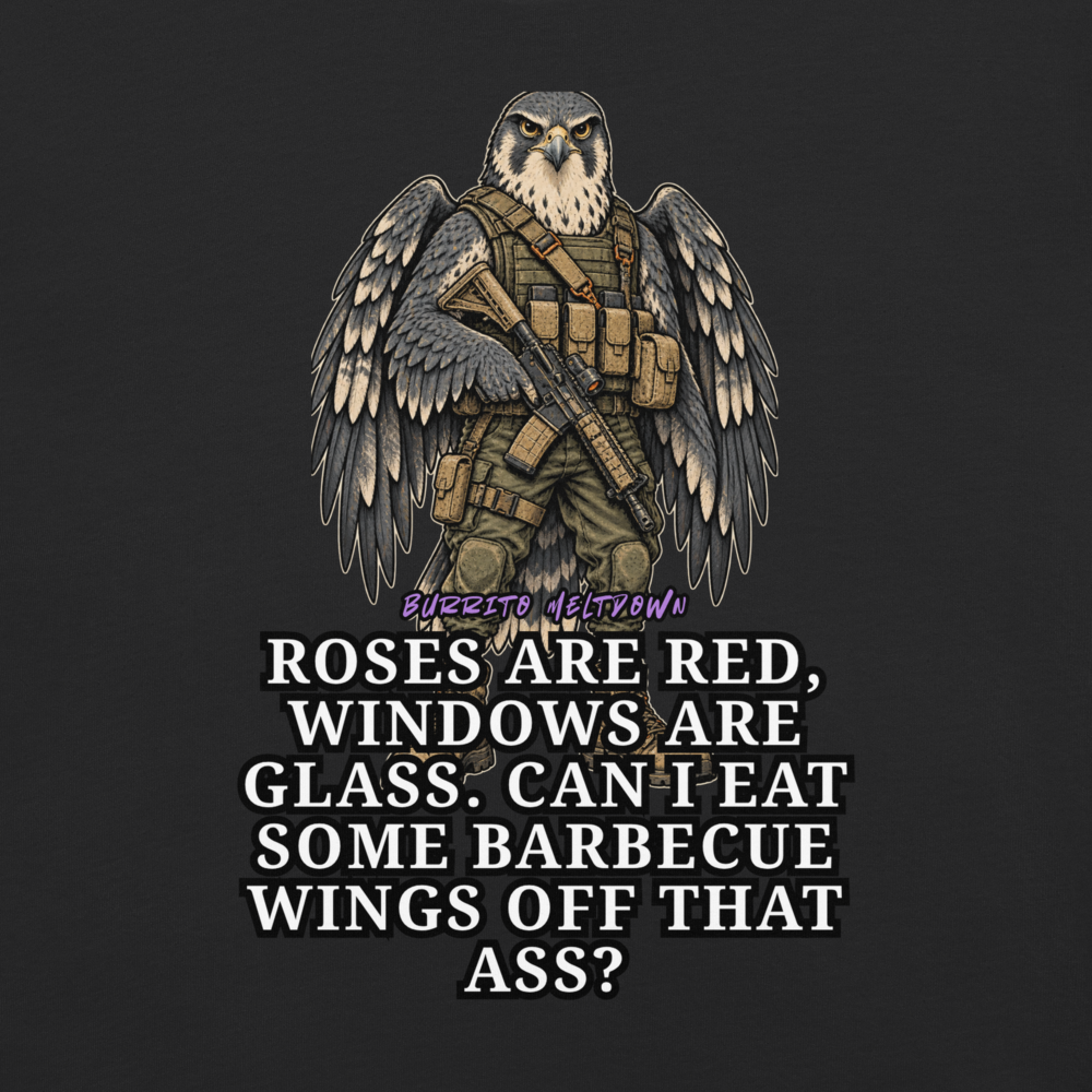 Roses Are Red Windows Are Glass – Tactical Falcon Warrior Tee Mockup